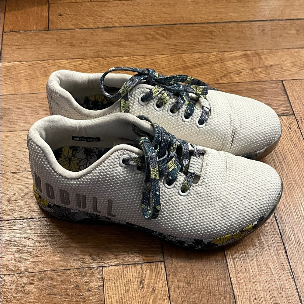 NOBULL Women’s Floral Sneakers - Cream and Yellow (Lightly Used)